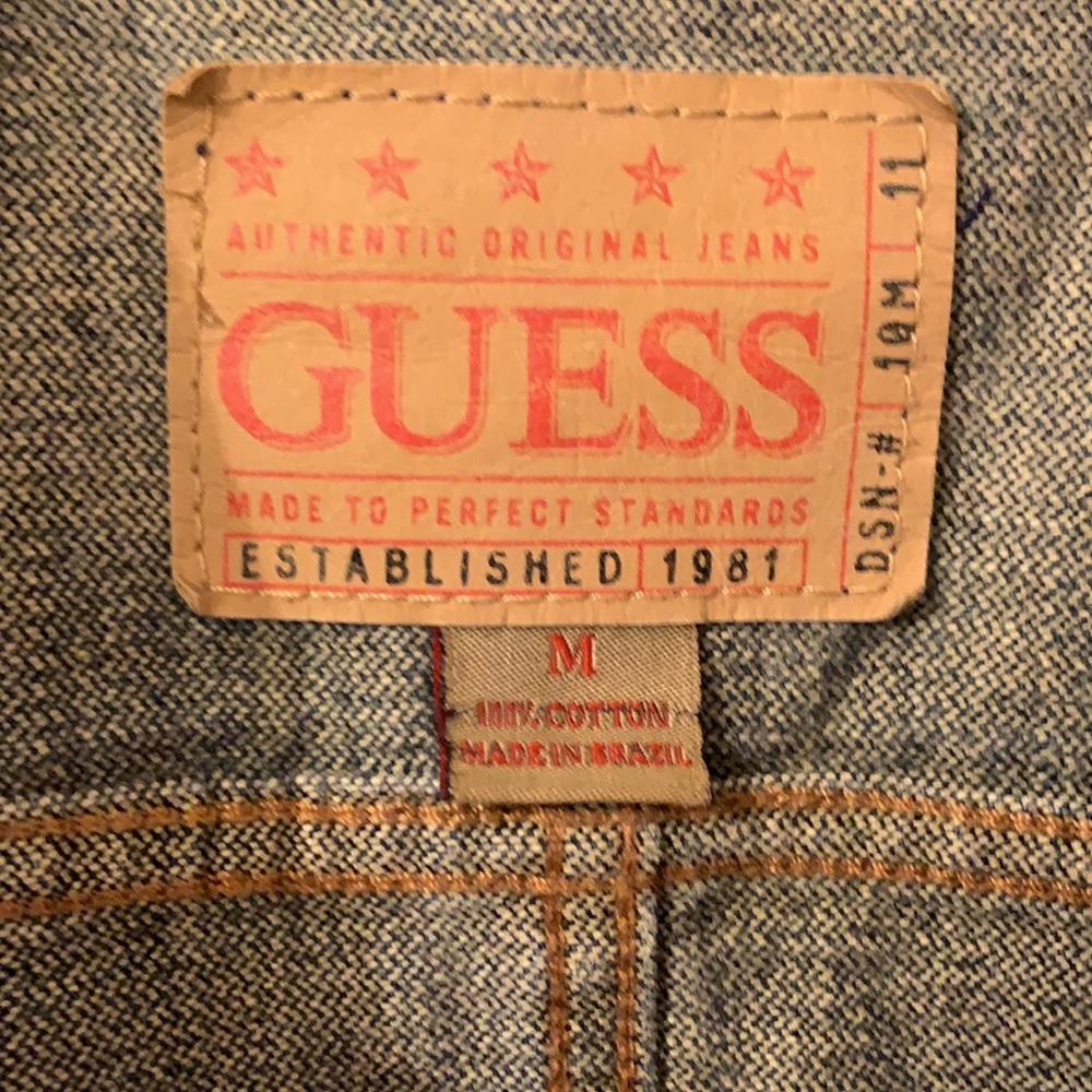 Guess Vintage Distressed Classic Dark Denim Fade Trucker Jacket Medium - Picture 5 of 9